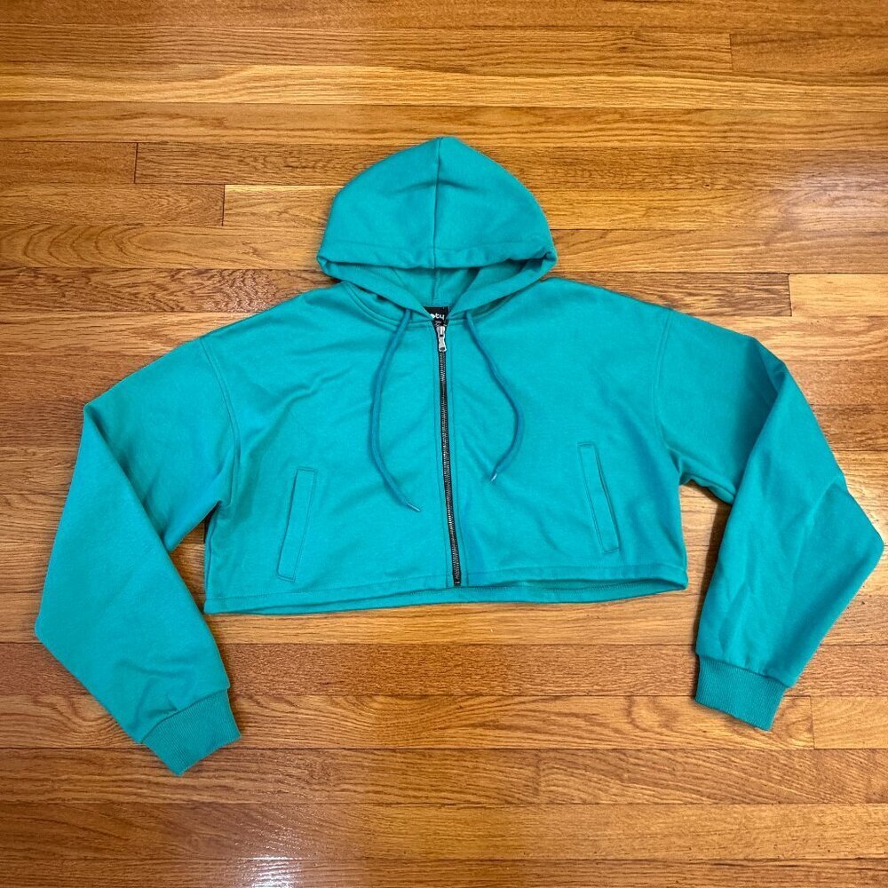 Booty By Brabants Cropped Full-zip Hoodie Sweatshirt Aqua/Teal - ONE SIZE NWOT